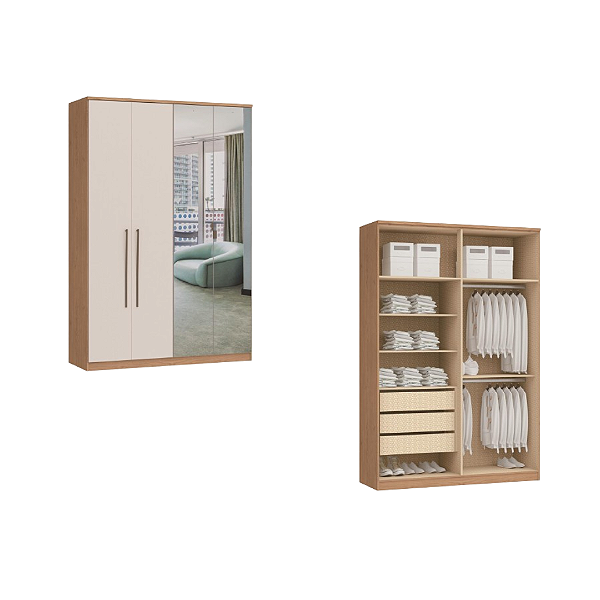 Roupeiro 04 Portas Elegance com Espelho - 4240A - Angelin/Blanc - Moveis Castro