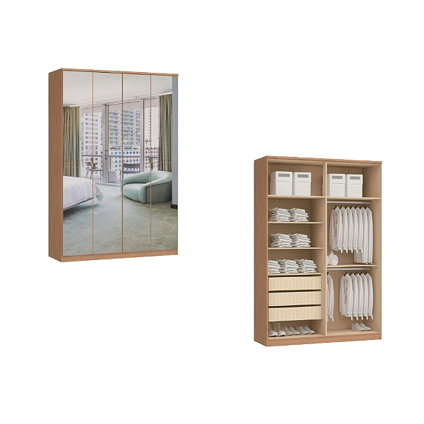 Roupeiro 04 Portas Elegance com Espelhos - 4240A - Angelin - Moveis Castro