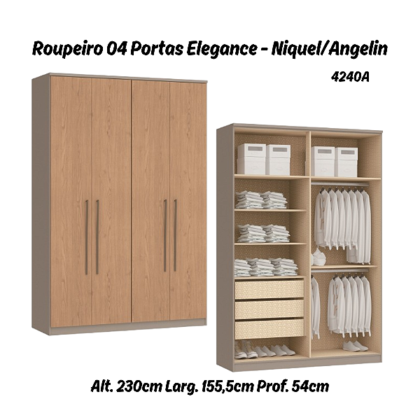 Roupeiro 04 Portas Elegance - 4240A - Niquel/Angelin - Moveis Castro