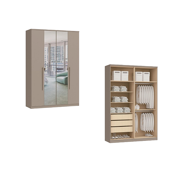 Roupeiro 04 Portas Elegance com Espelhos - 4240A - Niquel - Moveis Castro