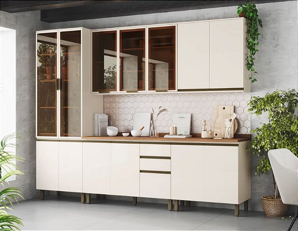Cozinha Modulada 05 Pçs - Linha Connect - Off White - Móveis Henn