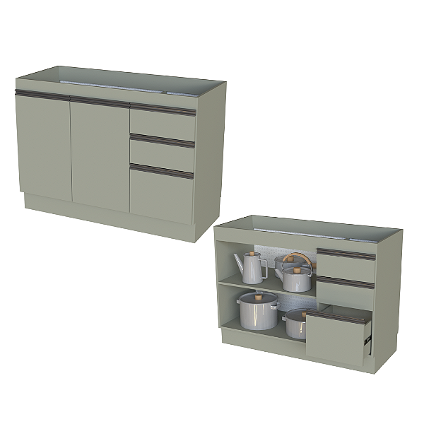 Balcão 02 Portas 03 Gavetas 120cm - CC10231 - Corda - Linha DA CASA - Móveis Primavera