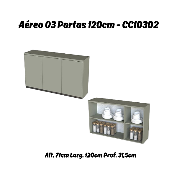 Aéreo 03 Portas 120cm - Ref. CC10302 - Corda - Linha DA CASA - Móveis Primavera
