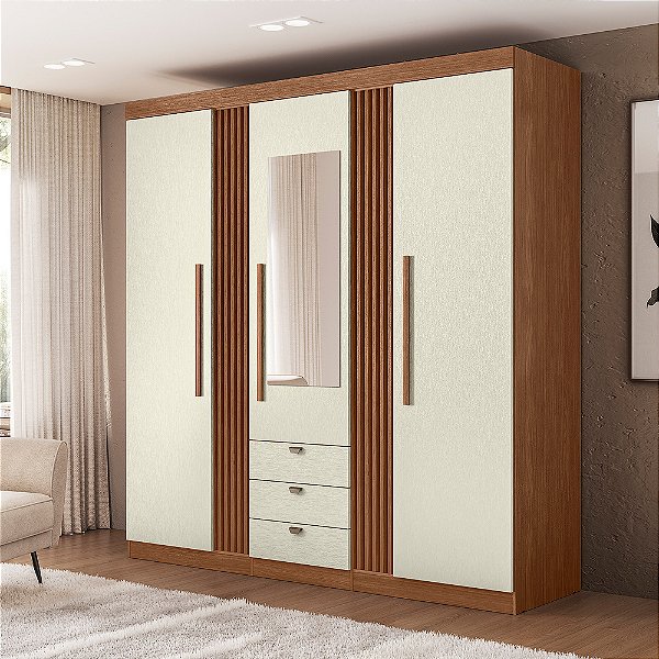 Roupeiro 03 Portas Aurora 3.3 c/ Espelho - 163843E - Jatoba/Areia - Santos Andirá