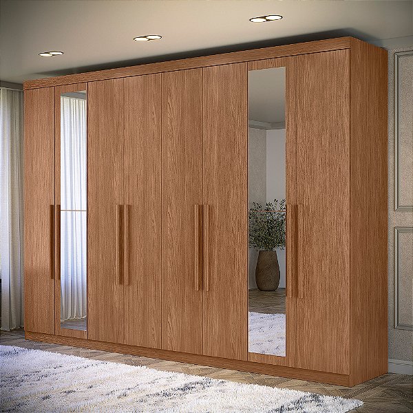 Roupeiro 08 Portas 04 Gavetas Master Vip 8.4 com Espelhos - 163244E - Jatoba - Santos Andirá