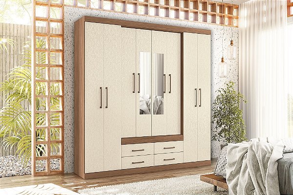 Roupeiro 08 Portas Napoles 8.4 com Espelho - 158543E - Jatobá/Areia - Santos Andira