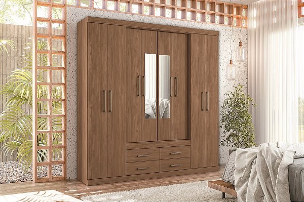 Roupeiro 08 Portas Napoles 8.4 com Espelho - 158544E - Jatobá - Santos Andira