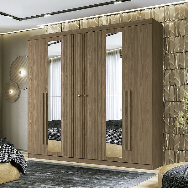 Roupeiro 06 Portas 04 Gavetas Buriti com Espelho - 162344E - Jatoba - Santos Andira