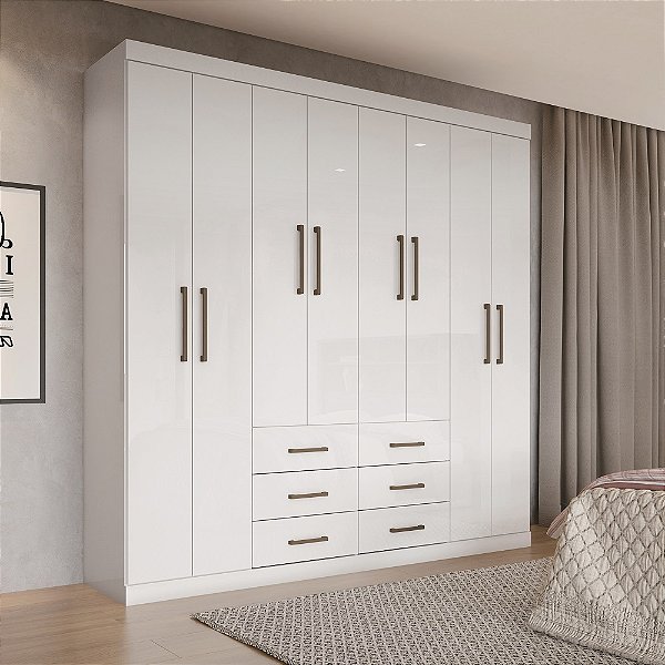 Roupeiro 08 Portas 06 Gavetas Liverpool  8.6  - 150266 - Branco - Santos Andira