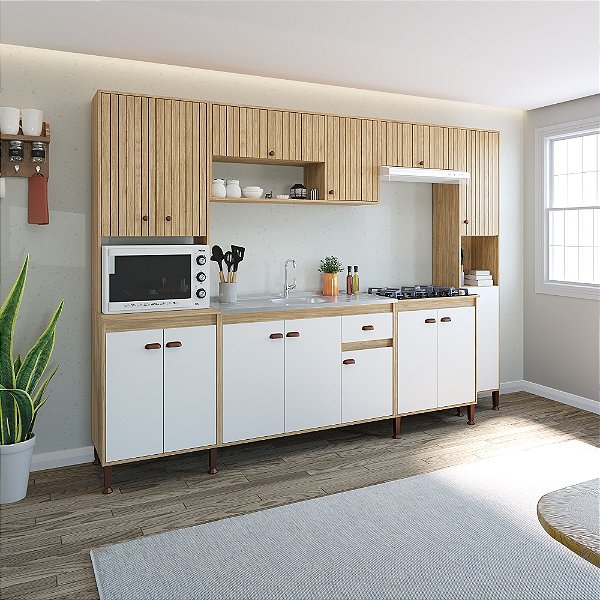 Cozinha Modulada Torino 6 pçs - MB 9021 - Mel / Off White - Movelbento