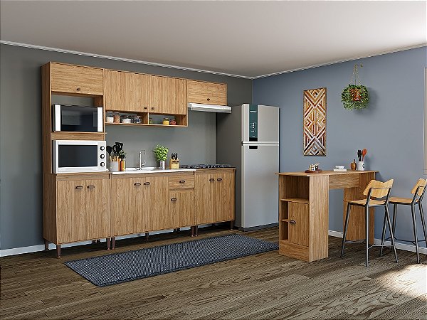 Cozinha Modulada 06 pçs Torino - MB9004 - Mel / Off White / Petroleo - Movelbento