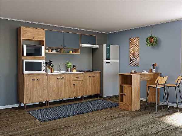 Cozinha Modulada Torino 6 pçs - MB 9004 - Mel / Off White / Petroleo- Movelbento