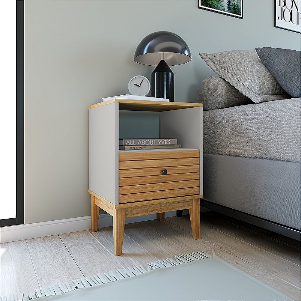 Mesa de Cabeceira 01 Gaveta - MB 1041 - Mel / Off White - Movelbento