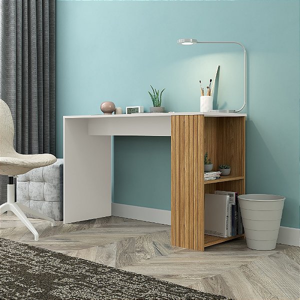Mesa Escrivaninha 01 Prateleira - MB 1060 - Mel / Off White - Movelbento