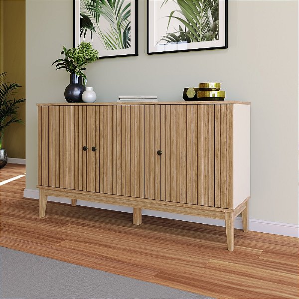 Balcão Buffet 03 Portas - MB 1061 - Mel / Off White - Movelbento