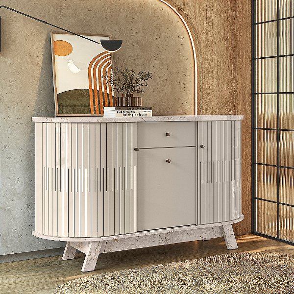 Balcão Buffet Monza - Ref. 310136 - Calacata / Off White - Madetec