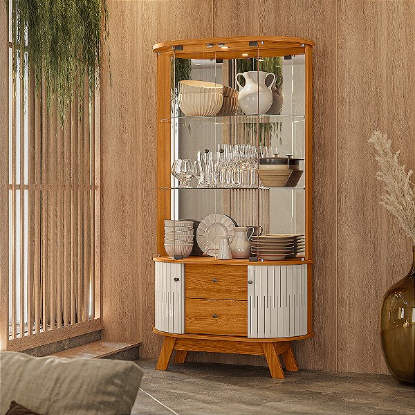 Cristaleira 02 Portas 02 Gavetas Moss - Ref. 311139 - Cinamomo / Off White - Madetec