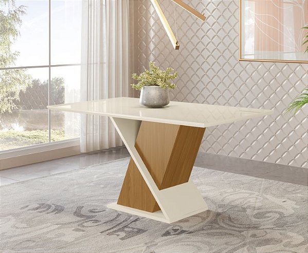Mesa Solus Retangular 160cm - Ref. SC28-127 - Nature / Off White - Móveis Henn