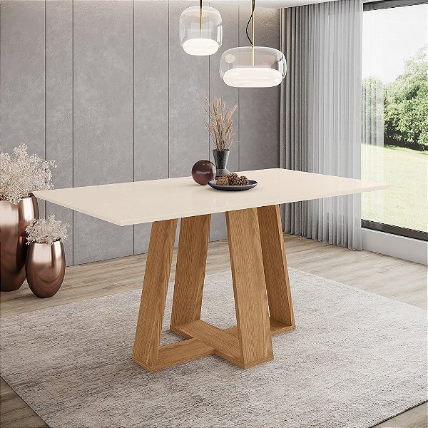 Mesa Lins Retangular 160cm - Ref. SC94-127 - Nature / Off White - Móveis Henn