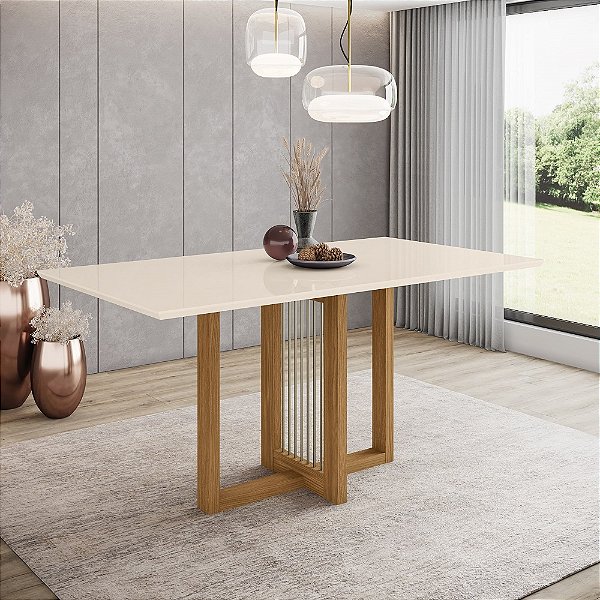 Mesa Natali  Retangular 160cm Ref. SC72-127 - Nature / Off White - Móveis Henn