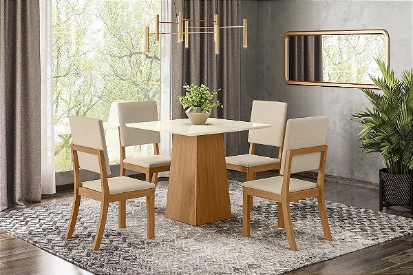 Conjunto de Mesa Dora 90 + 04 Cadeiras Milla Linho - Móveis Henn