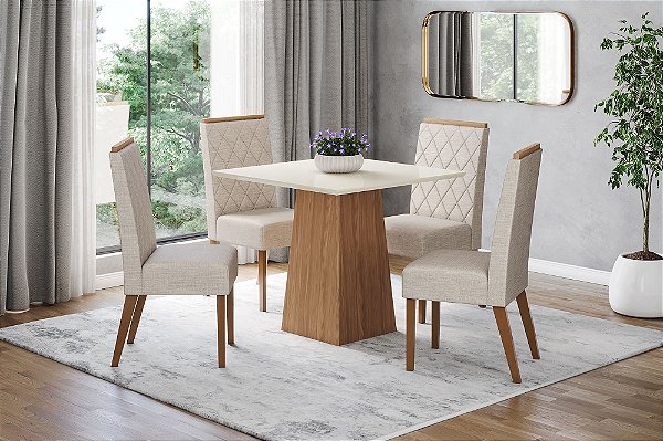 Conjunto de Mesa Dora 90 + 04 Cadeiras Nina Linho - Móveis Henn