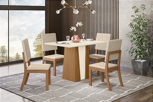 Conjunto de Mesa Orus 120 + 04 Cadeiras Milla Linho - Móveis Henn