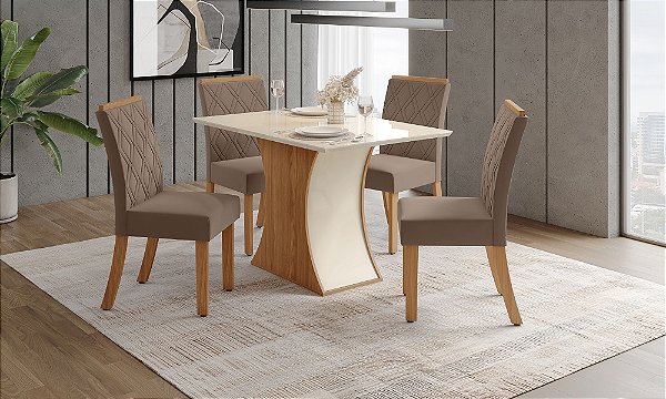 Conjunto de Mesa Luiza 120 + 04 Cadeiras Vita Bege - Móveis Henn