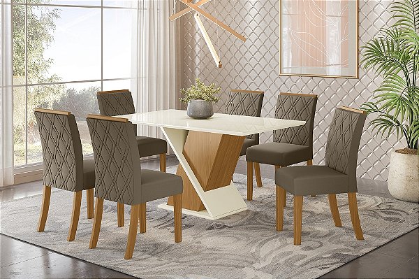 Conjunto de Mesa Solus 160cm + 06 Cadeiras Vita Bege - Móveis Henn