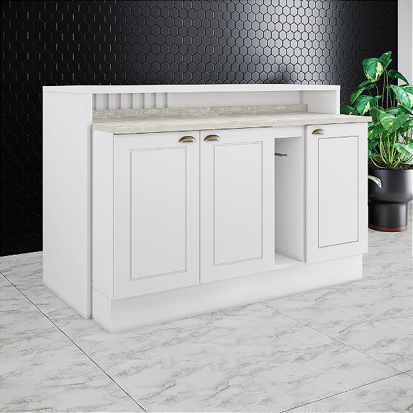 Bancada Ilha Gourmet 100% MDF 01 - Branco - Linha Americana - Móveis Henn