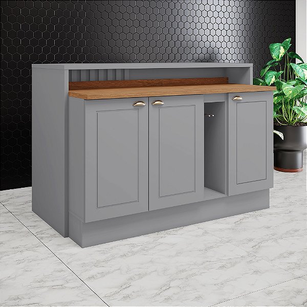 Bancada Ilha Gourmet 100% MDF 01 - Cinza - Linha Americana - Móveis Henn