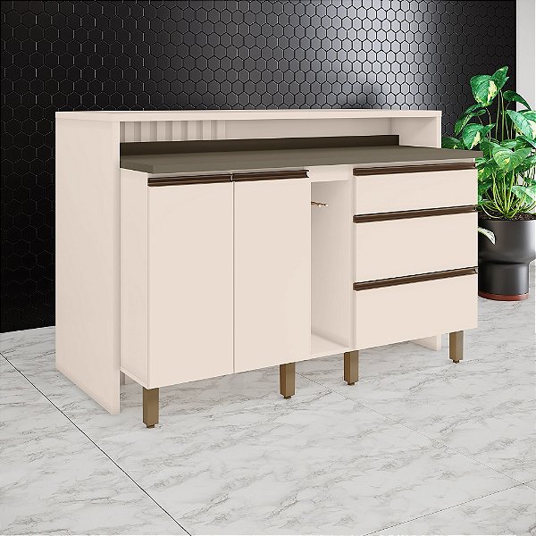 Bancada Ilha Gourmet 100% MDF 04 - Off White - Linha Connect - Móveis Henn