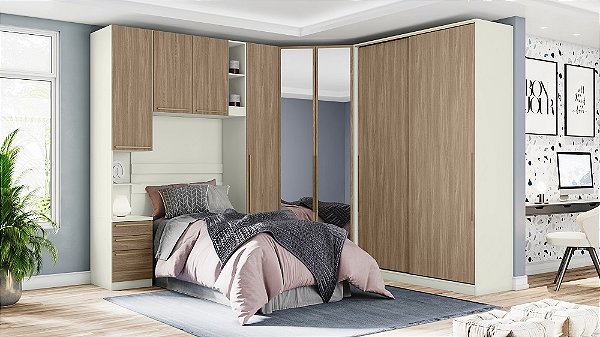 Dormitório Modulado 05 Pçs - Linha Seletto - Areia/Jequitibá - Móves Henn