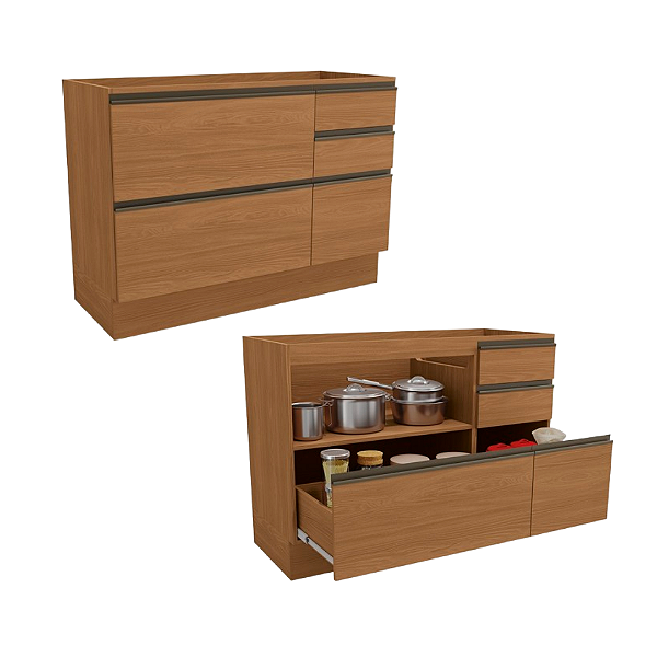 Balcão 01 Porta 04 Gavetas 120cm - Ref. G746 - Canela - Linha Maxxi - Kappesberg