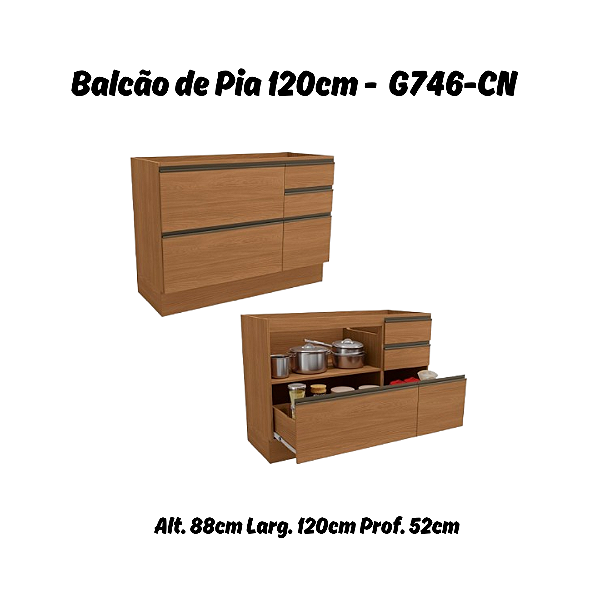 Balcão 01 Porta 04 Gavetas 120cm - Ref. G746 - Canela - Linha Maxxi - Kappesberg