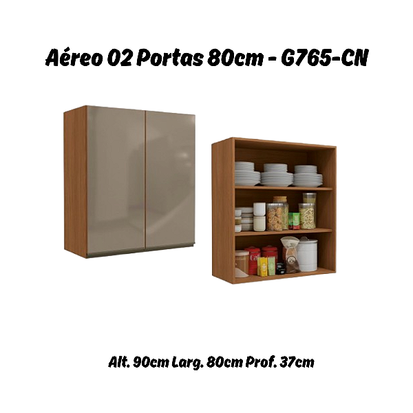 Aéreo 02 Portas 80cm com Vidro - Ref. G765 - Canela - Linha Maxxi - Kappesberg