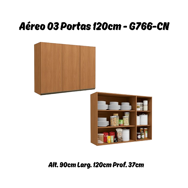 Aéreo 03 Portas 120cm - Ref. G766 - Canela - Linha Maxxi - Kappesberg