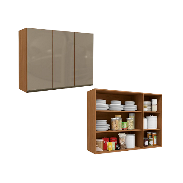 Aéreo 03 Portas 120cm com Vidro - Ref. G767 - Canela - Linha Maxxi - Kappesberg
