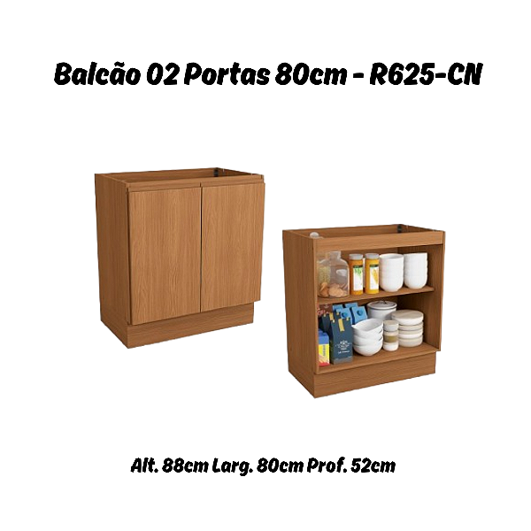 Balcão 02 Portas 80cm - Ref. R625 - Canela - Linha Ciela - Kappesberg