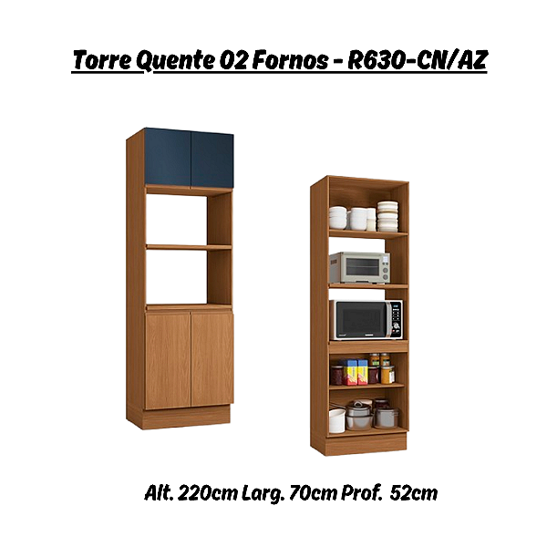 Kit Forno e Micro 04 Portas - Ref. R630 - Canela/Azul - Linha Ciela - Kappesberg