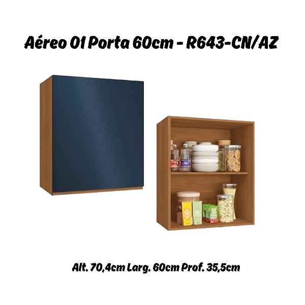 Aéreo 01 Porta 60cm - Ref. R643 - Canela/Azul - Linha Ciela - Kappesberg