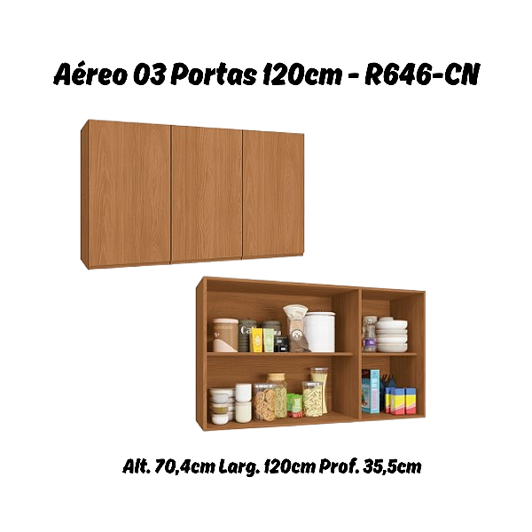 Aéreo 03 Portas 120cm - Ref. R646 - Canela - Linha Ciela - Kappesberg