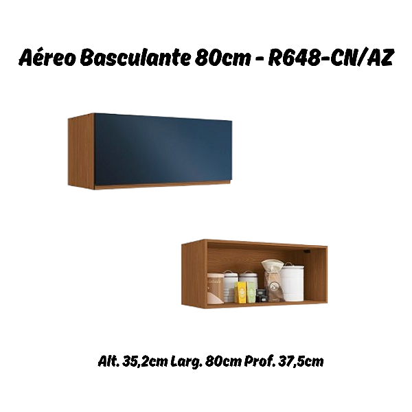 Aéreo 01 Porta Basculante 80cm - Ref. R648 - Canela/Azul - Linha Ciela - Kappesberg