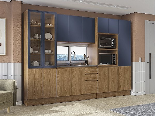 Cozinha Modulada 05 Pçs - Canela/Azul - Linha Ciela - Kappesberg