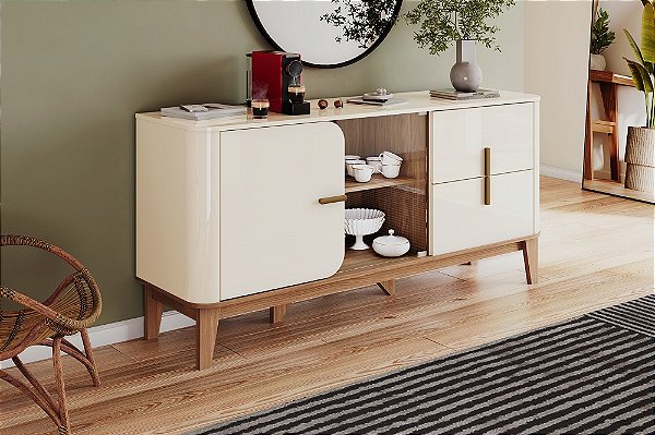 Buffet Rael 02 Portas 02 Gavetas - Ref. S359-129 - Off White/Nature - Moveis Henn