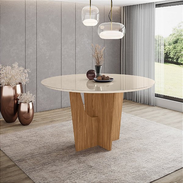 Mesa Vertice Redonda 140cm - Ref. SC131-127 - Nature/Off White - Moveis Henn