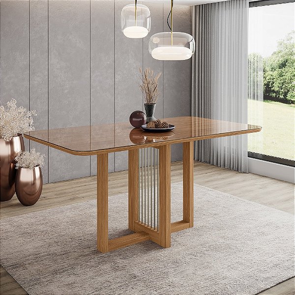 Mesa Natali Retangular 160cm c/ Vidro - Ref. SC133-128 - Nature - Moveis Henn