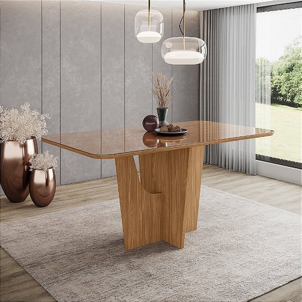 Mesa Vertice Retangular 160cm c/ Vidro - Ref. SC134-128 - Nature - Moveis Henn