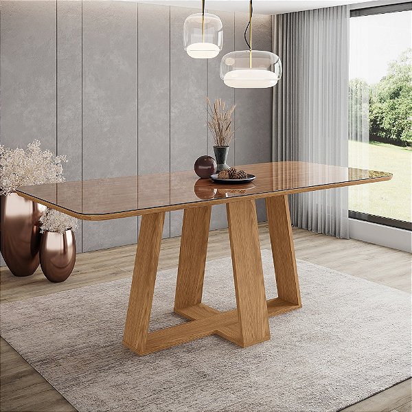 Mesa Lins Retangular 200cm c/ Vidro - Ref. SC137-128 - Nature - Moveis Henn