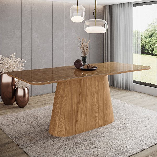Mesa Olivia Retangular 200cm c/ Vidro - Ref. SC122-128 - Nature - Moveis Henn